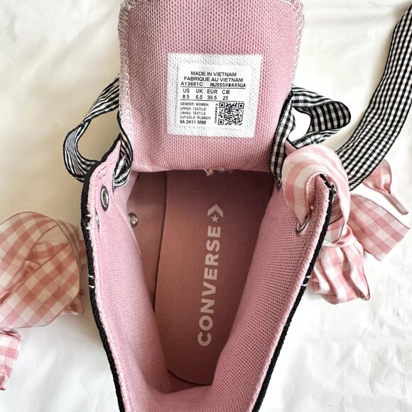 NEW Converse Women Shoes 8.5 Casual Black with Barbie PINK High Top Sneakers - Picture 9 of 9